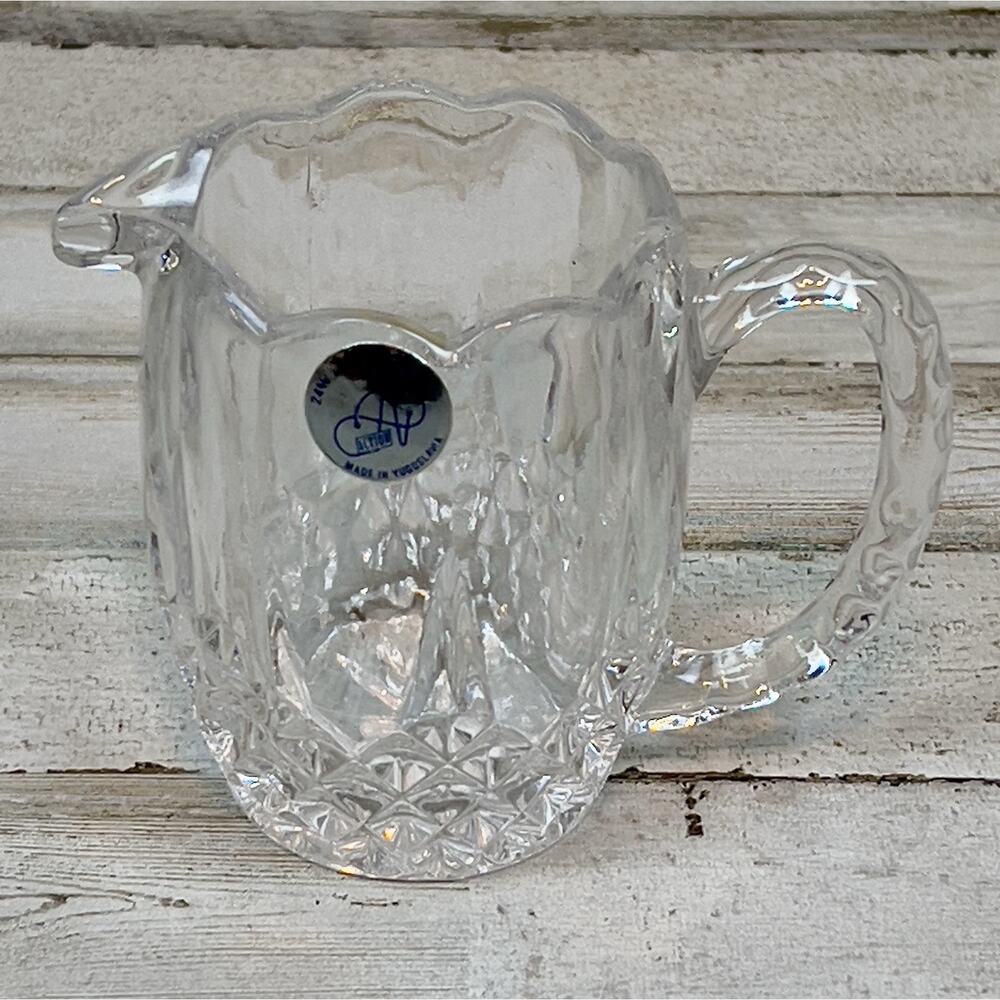 24% Lead Crystal Creamer Pitcher Action Yugoslavia Cut Glass Cottage Granny